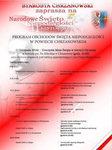 Narodowe Święto Niepodległości 11 listopada - program obchodów w Powiecie Chrzanowskim