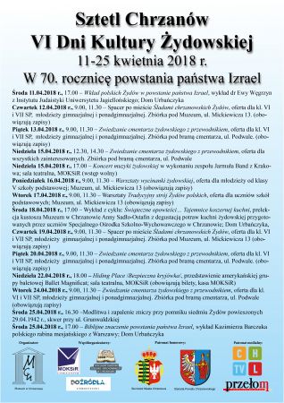  Sztetl Chrzanów – VI Dni Kultury Żydowskiej, 11-25 kwietnia 2018 r.