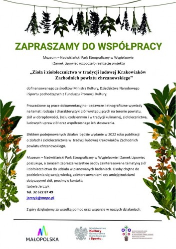 Zapraszamy do współpracy przy badaniach na temat: ,,Ziół i ziołolecznictwa w tradycji ludowej Krakowiaków Zachodnich powiatu chrzanowskiego”